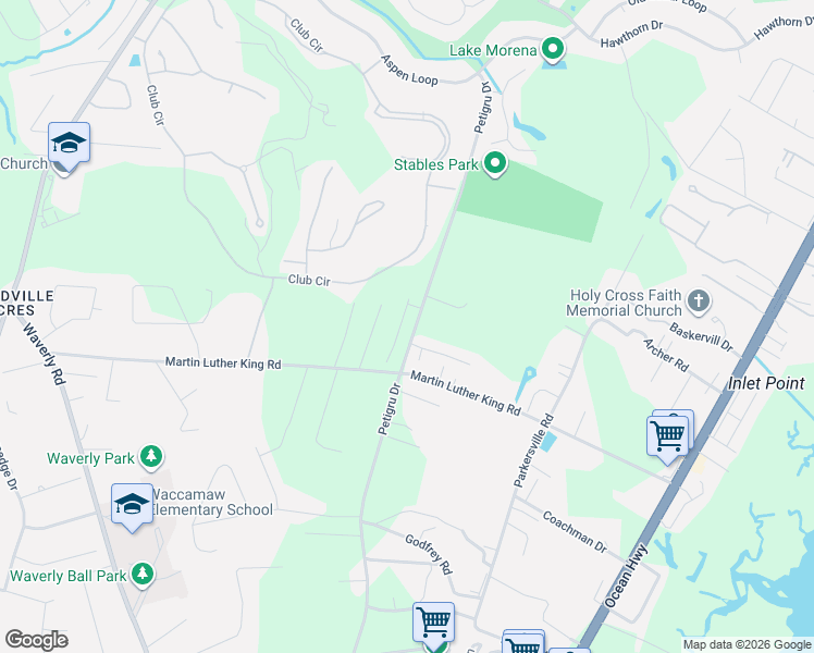map of restaurants, bars, coffee shops, grocery stores, and more near 1554 Martin Luther King Road in Pawleys Island