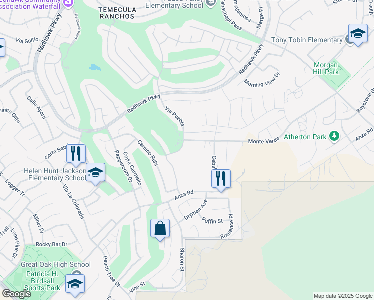 map of restaurants, bars, coffee shops, grocery stores, and more near Monte Verde in Riverside County