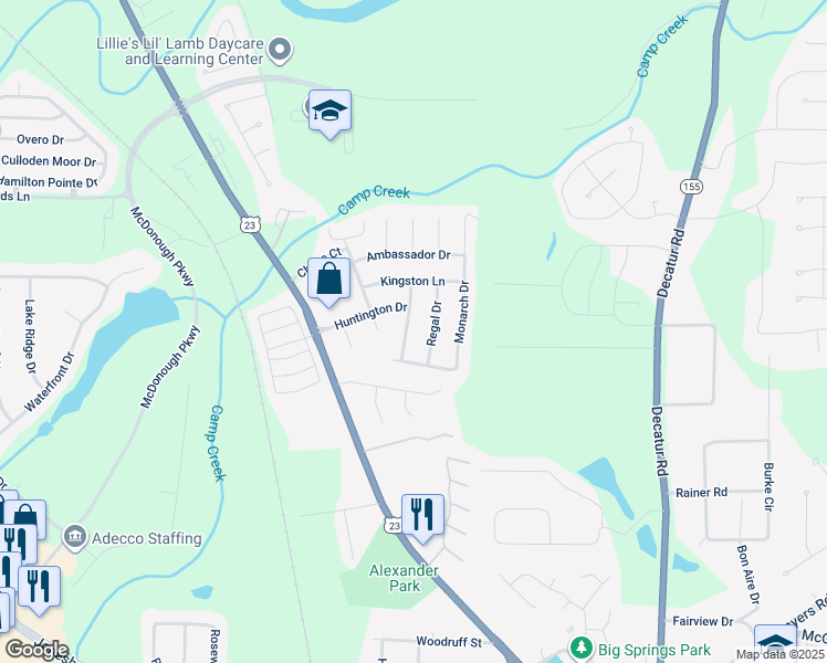 map of restaurants, bars, coffee shops, grocery stores, and more near 2050 Tudor Drive in McDonough