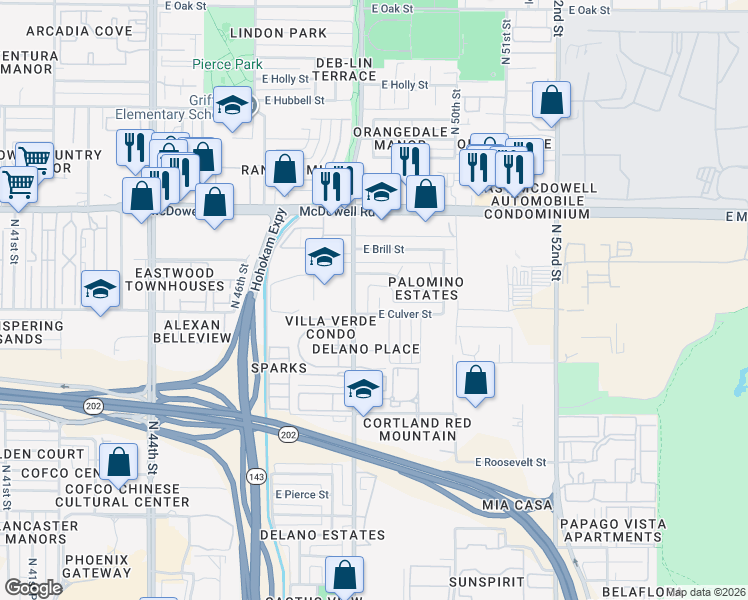 map of restaurants, bars, coffee shops, grocery stores, and more near 1301 North 48th Street in Phoenix