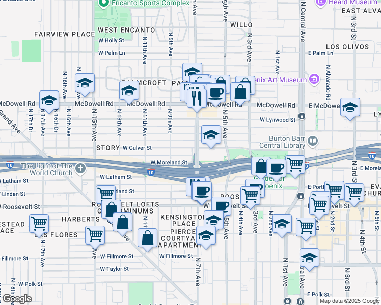 map of restaurants, bars, coffee shops, grocery stores, and more near in Phoenix