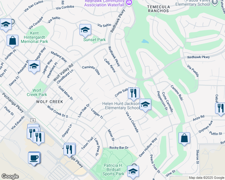 map of restaurants, bars, coffee shops, grocery stores, and more near 32133 Callesito Fadrique in Temecula