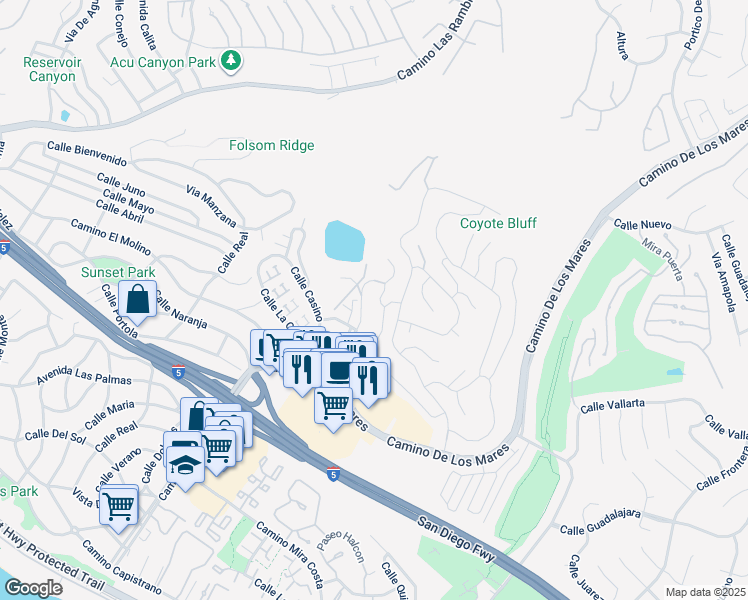 map of restaurants, bars, coffee shops, grocery stores, and more near 3 Via Pasa in San Clemente
