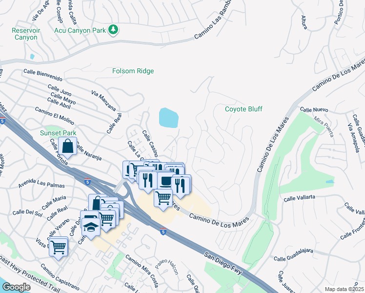 map of restaurants, bars, coffee shops, grocery stores, and more near 3 Via Pasa in San Clemente