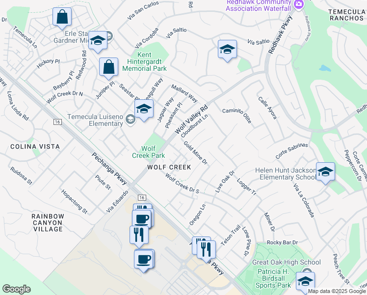 map of restaurants, bars, coffee shops, grocery stores, and more near 45874 Daviana Way in Temecula