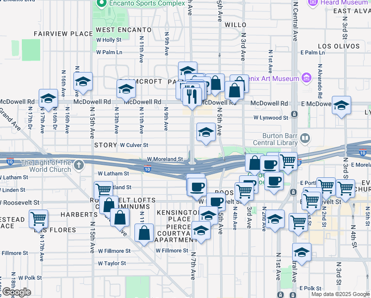 map of restaurants, bars, coffee shops, grocery stores, and more near in Phoenix