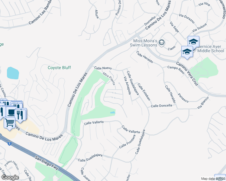 map of restaurants, bars, coffee shops, grocery stores, and more near 101 Mira Adelante in San Clemente