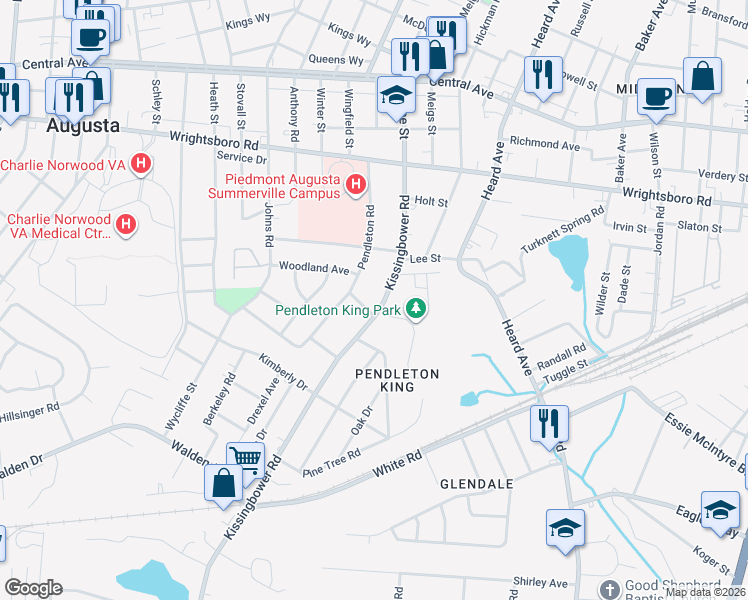 map of restaurants, bars, coffee shops, grocery stores, and more near 1599 Troupe Street in Augusta