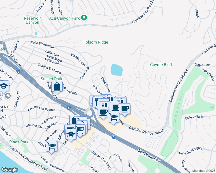 map of restaurants, bars, coffee shops, grocery stores, and more near 3714 Calle Casino in San Clemente