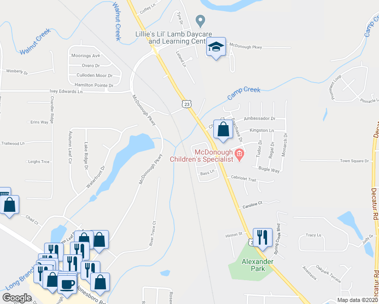 map of restaurants, bars, coffee shops, grocery stores, and more near 212 Rankin Circle in McDonough