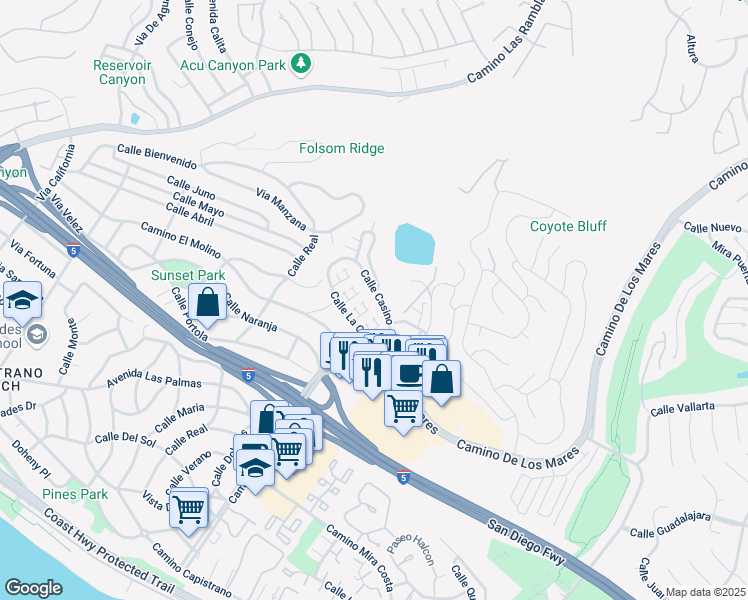 map of restaurants, bars, coffee shops, grocery stores, and more near 3707 Calle Casino in San Clemente