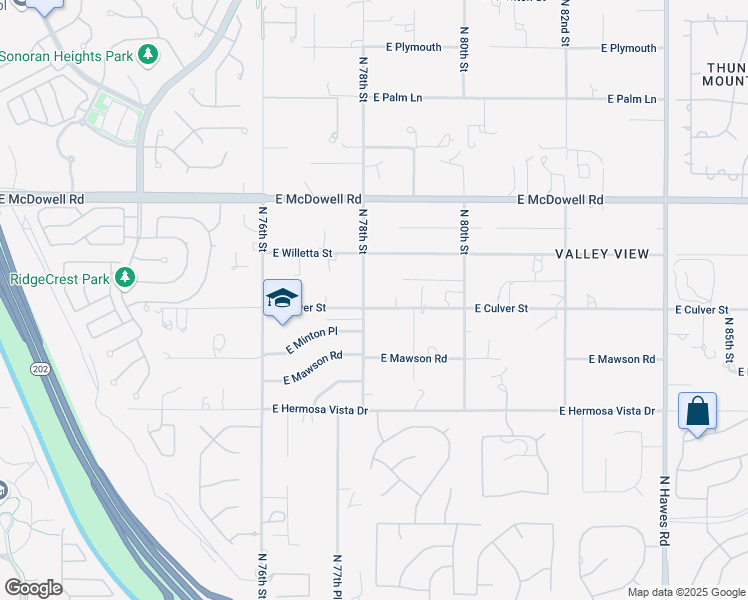 map of restaurants, bars, coffee shops, grocery stores, and more near 2536 North 78th Street in Mesa