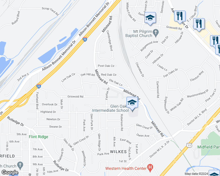 map of restaurants, bars, coffee shops, grocery stores, and more near 420 Fairfax Drive in Fairfield