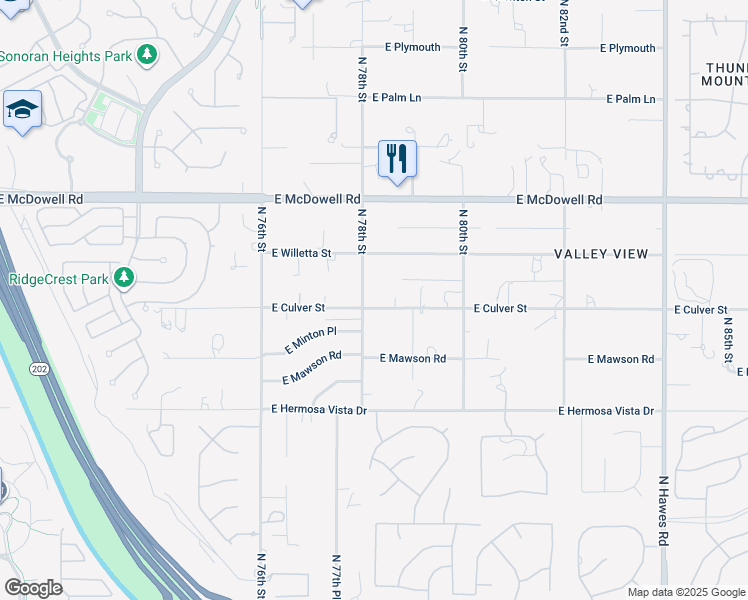 map of restaurants, bars, coffee shops, grocery stores, and more near 2536 North 78th Street in Mesa
