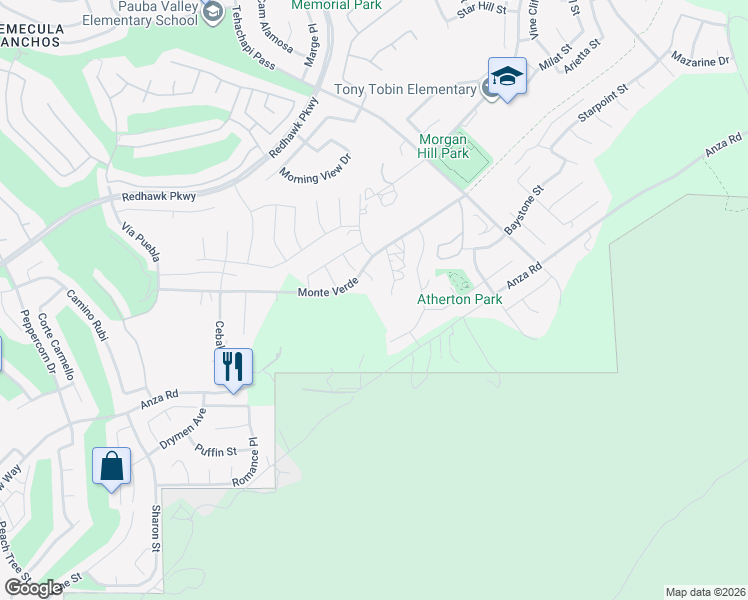 map of restaurants, bars, coffee shops, grocery stores, and more near 45720 Essen Court in Temecula