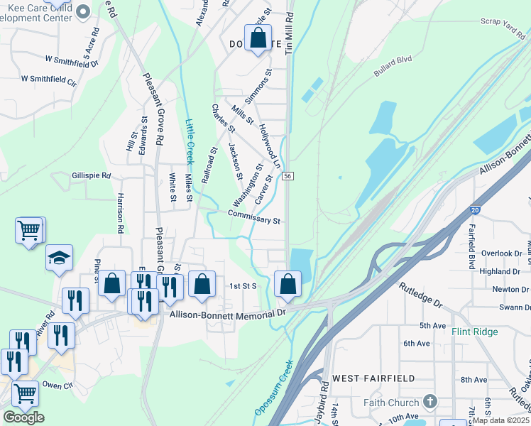map of restaurants, bars, coffee shops, grocery stores, and more near 3548 Commissary Street in Birmingham