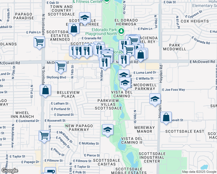 map of restaurants, bars, coffee shops, grocery stores, and more near Apartment in Scottsdale