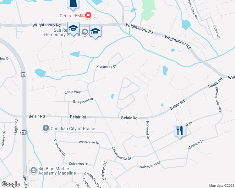 map of restaurants, bars, coffee shops, grocery stores, and more near 2919 Galahad Way in Augusta