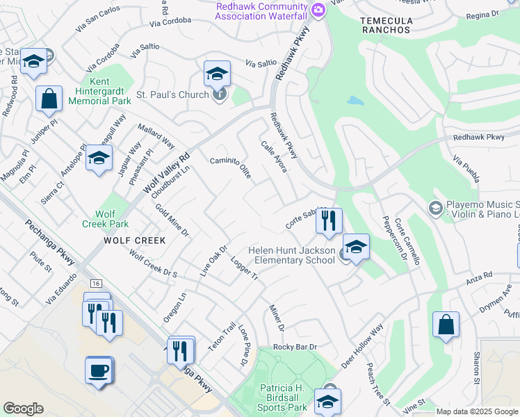 map of restaurants, bars, coffee shops, grocery stores, and more near 45770 Corte Rodrigo in Temecula