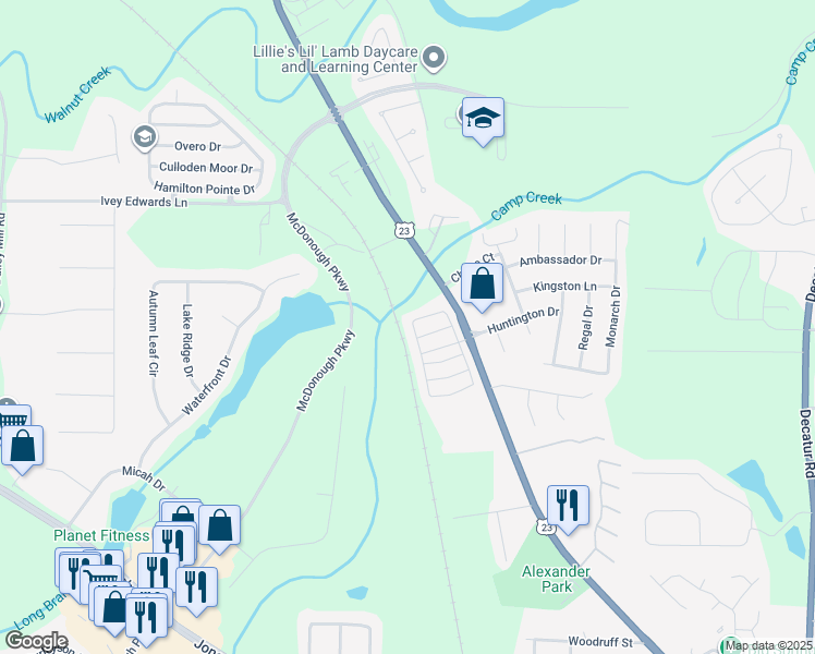 map of restaurants, bars, coffee shops, grocery stores, and more near 204 Rankin Circle in McDonough
