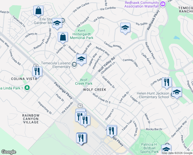 map of restaurants, bars, coffee shops, grocery stores, and more near 45859 Daviana Way in Temecula