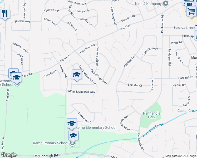 map of restaurants, bars, coffee shops, grocery stores, and more near 10789 Tara Village Way in Jonesboro