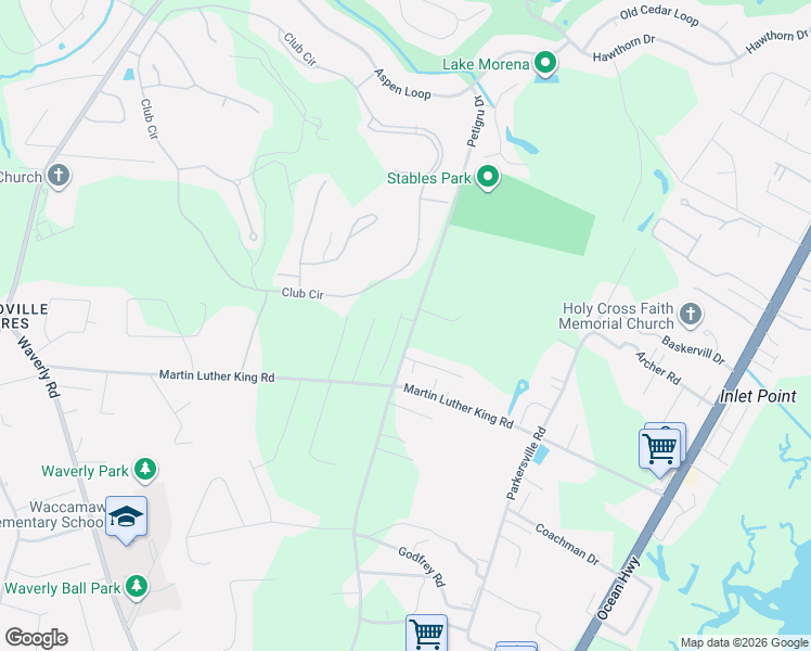 map of restaurants, bars, coffee shops, grocery stores, and more near 1449 Martin Luther King Road in Pawleys Island