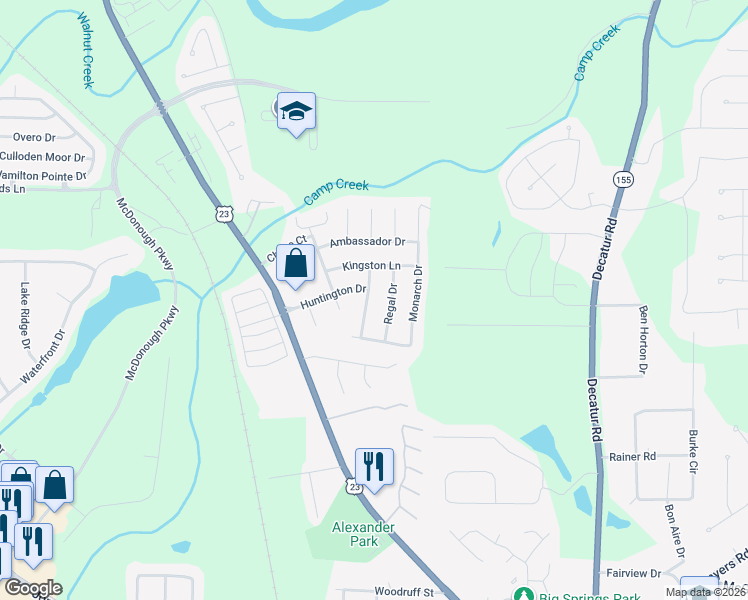 map of restaurants, bars, coffee shops, grocery stores, and more near 2070 Tudor Drive in McDonough