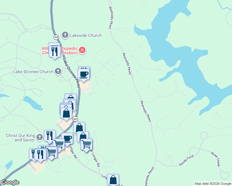 map of restaurants, bars, coffee shops, grocery stores, and more near 1040 Park Court in Greensboro