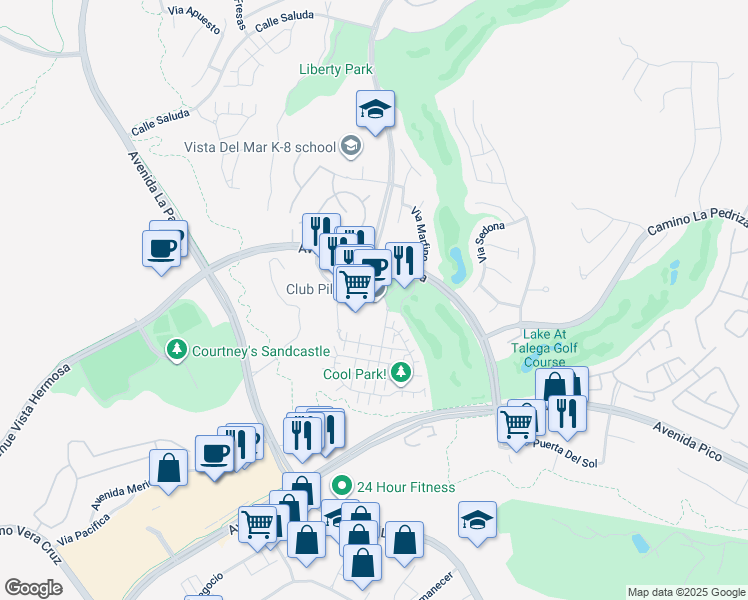map of restaurants, bars, coffee shops, grocery stores, and more near 802 Avenue Talega in San Clemente