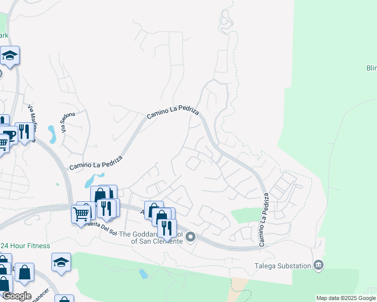 map of restaurants, bars, coffee shops, grocery stores, and more near 46 Corte Pinturas in San Clemente