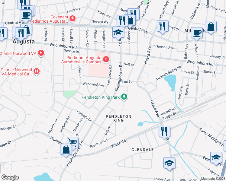 map of restaurants, bars, coffee shops, grocery stores, and more near 1507 Troupe Street in Augusta