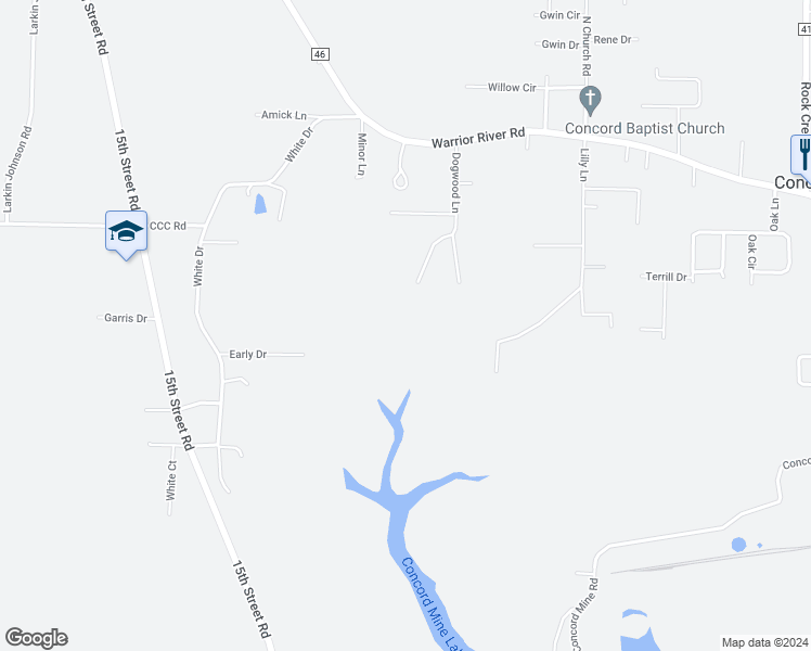 map of restaurants, bars, coffee shops, grocery stores, and more near 1498 Dogwood Lane in Bessemer