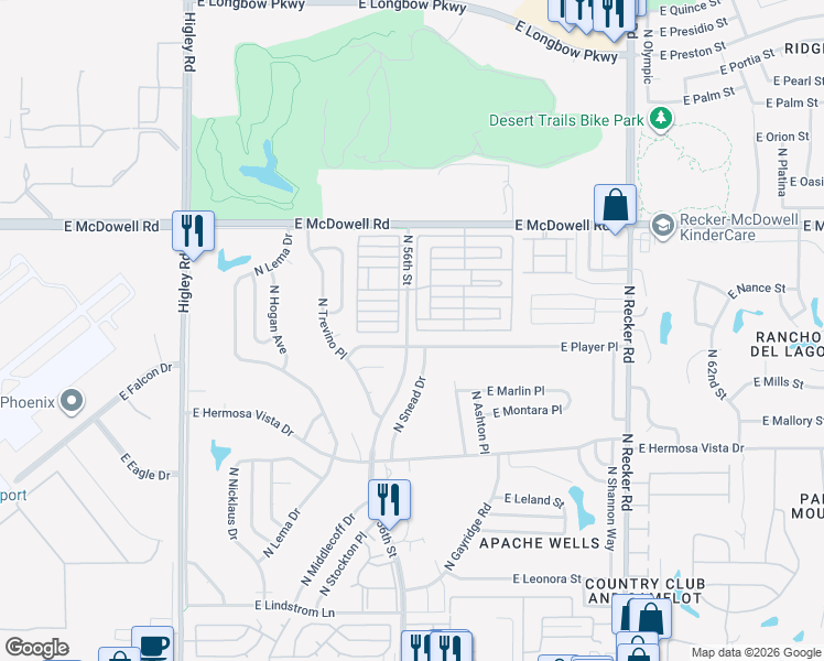 map of restaurants, bars, coffee shops, grocery stores, and more near 5735 East McDowell Road in Mesa