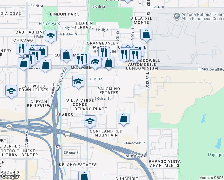 map of restaurants, bars, coffee shops, grocery stores, and more near in Phoenix