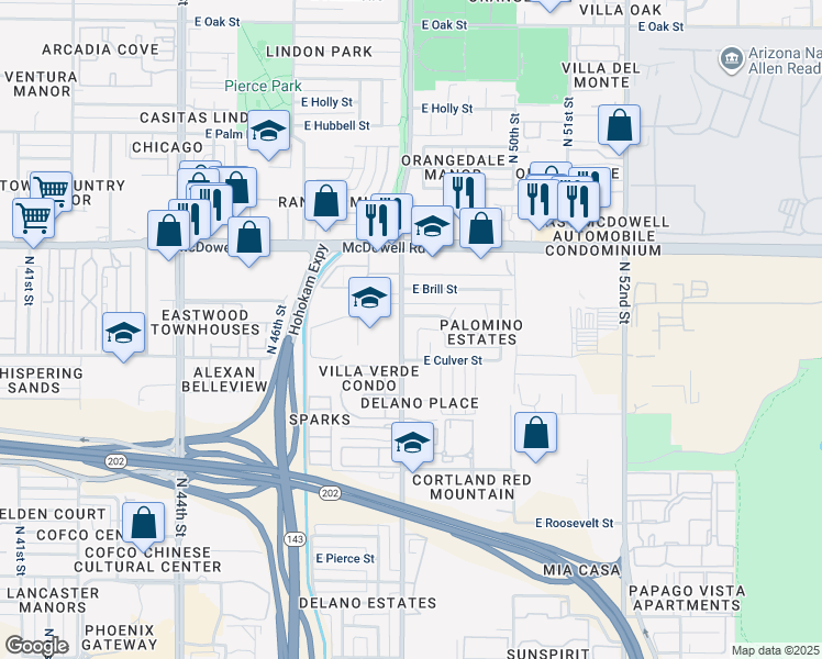 map of restaurants, bars, coffee shops, grocery stores, and more near 4802 East Willetta Street in Phoenix