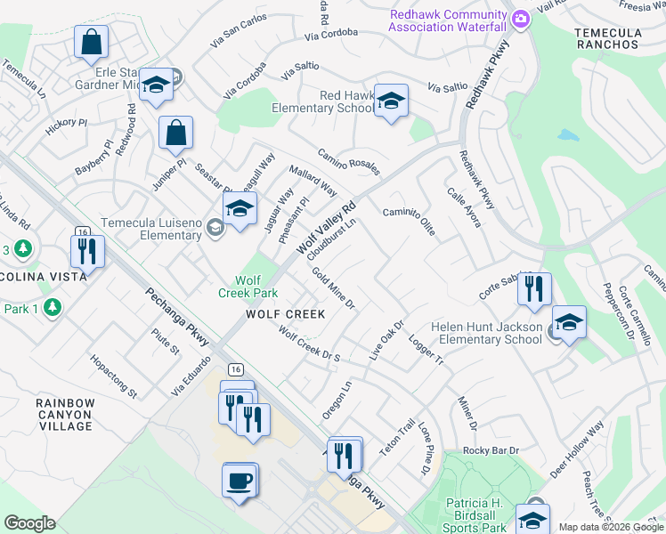 map of restaurants, bars, coffee shops, grocery stores, and more near 31940 Bitterroot Court in Temecula
