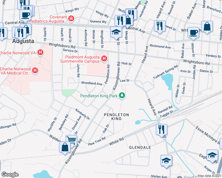 map of restaurants, bars, coffee shops, grocery stores, and more near 1501 Troupe Street in Augusta