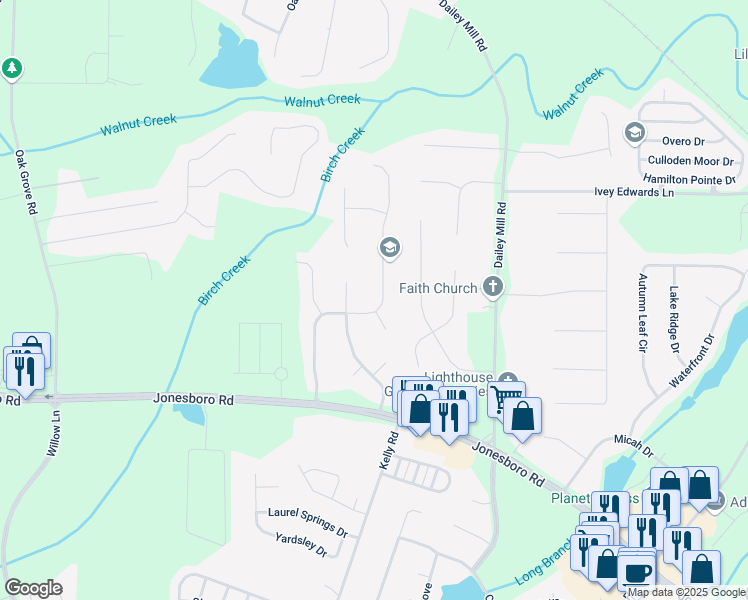 map of restaurants, bars, coffee shops, grocery stores, and more near 701 Monticello Lane in McDonough