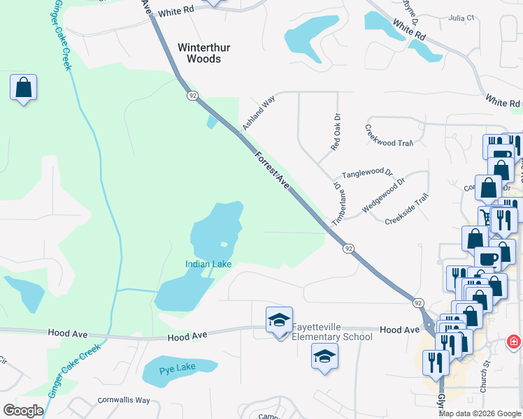 map of restaurants, bars, coffee shops, grocery stores, and more near 436 Forrest Avenue in Fayetteville