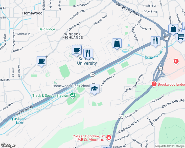 map of restaurants, bars, coffee shops, grocery stores, and more near in Birmingham