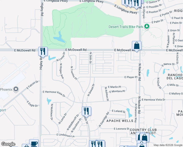 map of restaurants, bars, coffee shops, grocery stores, and more near 5735 East McDowell Road in Mesa