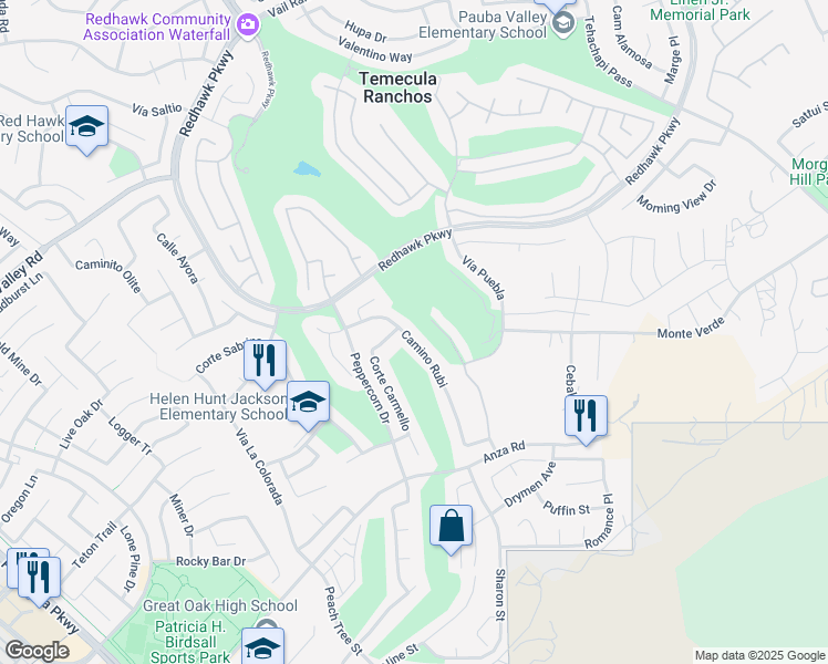 map of restaurants, bars, coffee shops, grocery stores, and more near 45706 Camino Rubi in Temecula