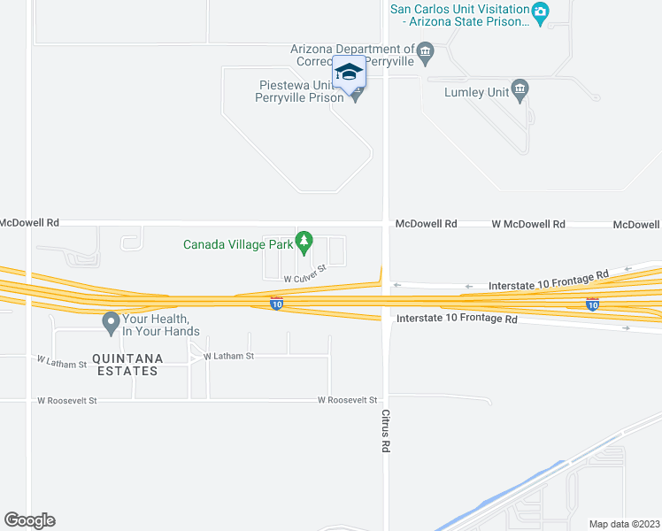 map of restaurants, bars, coffee shops, grocery stores, and more near 16036 West Culver Street in Goodyear