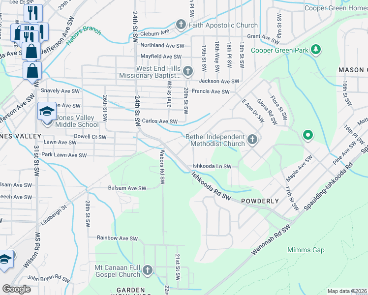 map of restaurants, bars, coffee shops, grocery stores, and more near 2196 Henry Crumpton Drive in Birmingham