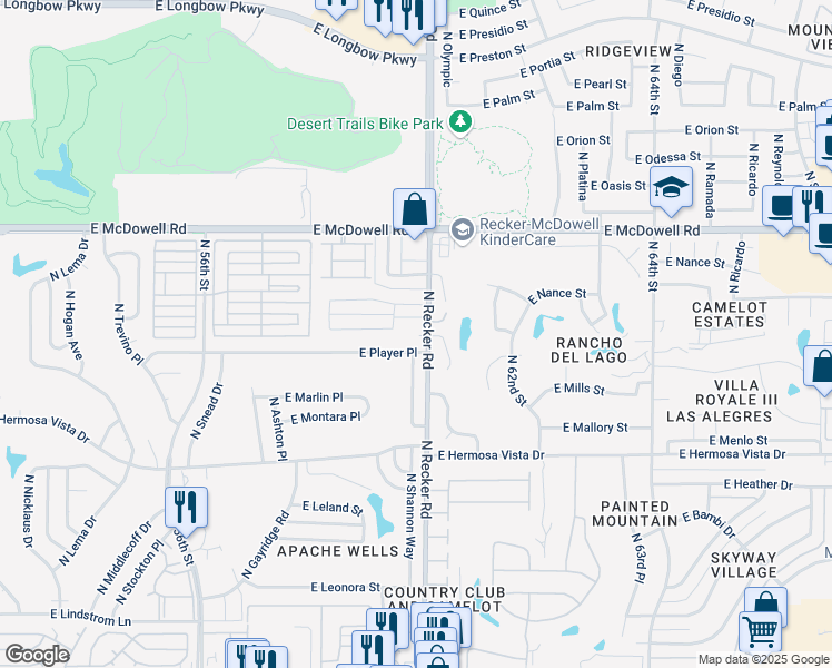 map of restaurants, bars, coffee shops, grocery stores, and more near 2625 North Salem in Mesa