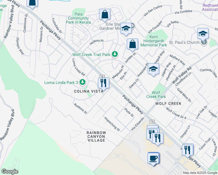 map of restaurants, bars, coffee shops, grocery stores, and more near 31250 Comotilo Court in Temecula