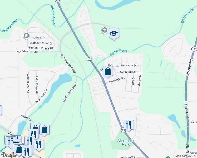 map of restaurants, bars, coffee shops, grocery stores, and more near 148 Rankin Circle in McDonough