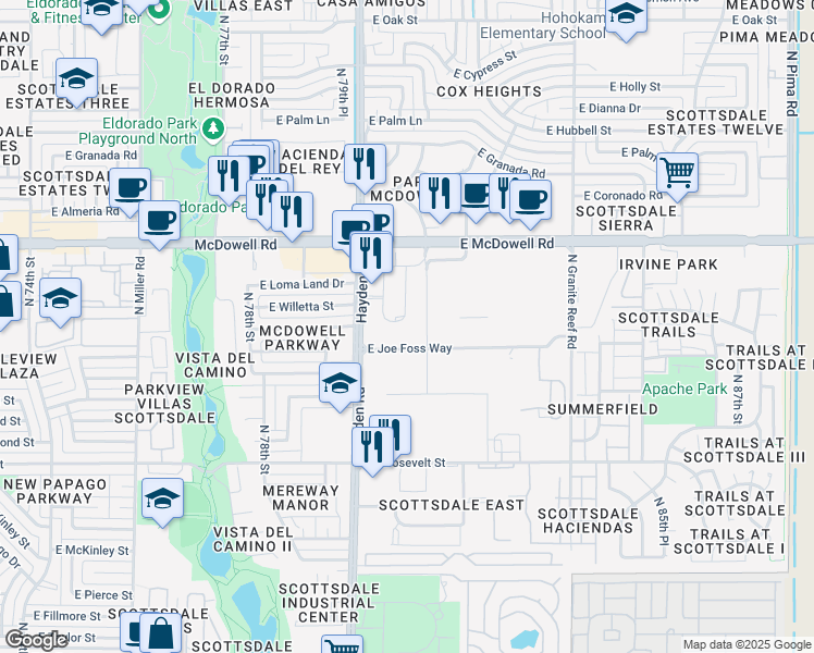 map of restaurants, bars, coffee shops, grocery stores, and more near 1435 North Hayden Road in Scottsdale