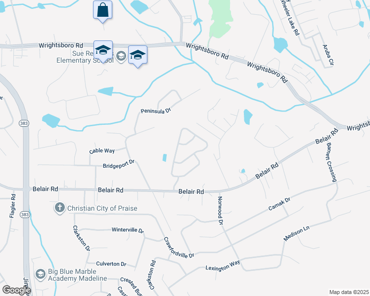 map of restaurants, bars, coffee shops, grocery stores, and more near 3104 Dandridge Way in Augusta